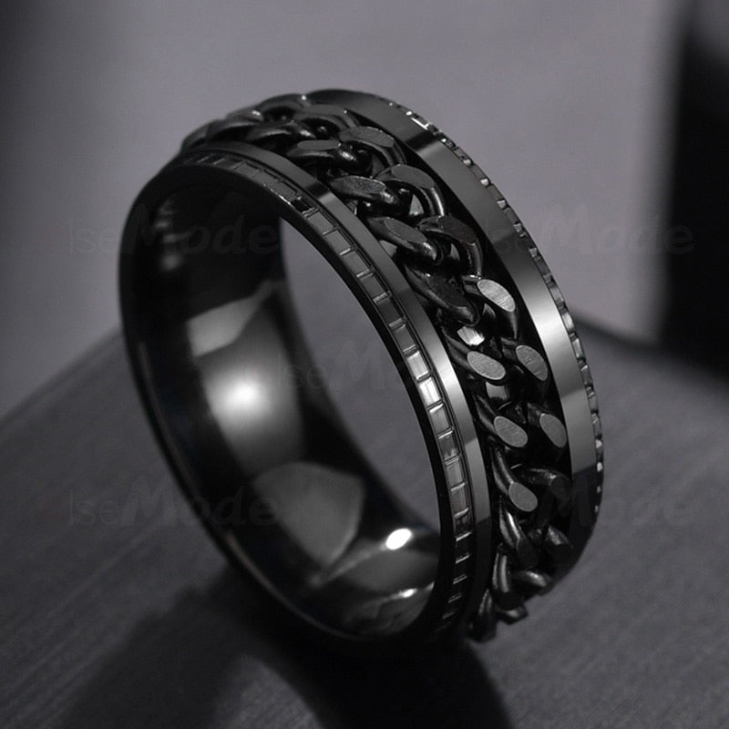 Cool Stainless Steel Rotatable Men Couple Ring High Quality Spinner Chain Rotable Rings Punk Women Man Jewelry for Party Gift