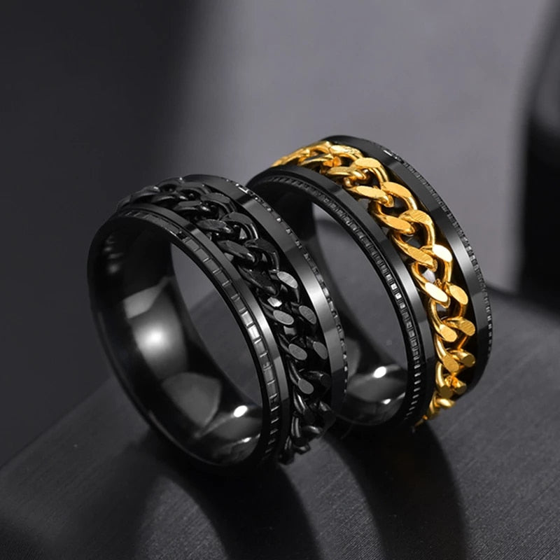 Cool Stainless Steel Rotatable Men Couple Ring High Quality Spinner Chain Rotable Rings Punk Women Man Jewelry for Party Gift