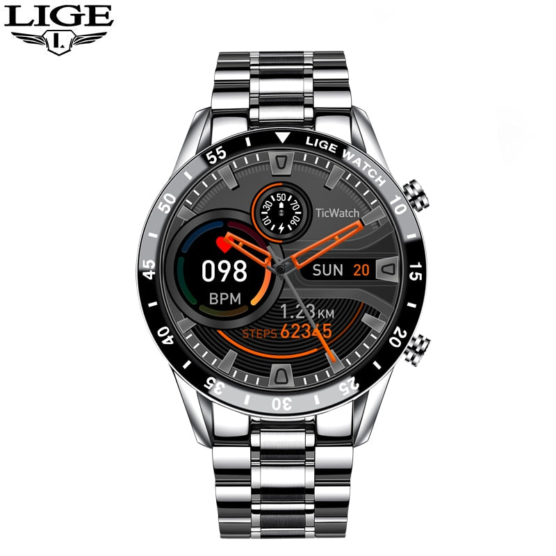 LIGE 2023 Full Circle Touch Screen Steel Band Luxury Bluetooth Call Men Smart Watch Waterproof Sport Activity Fitness Watch+Box