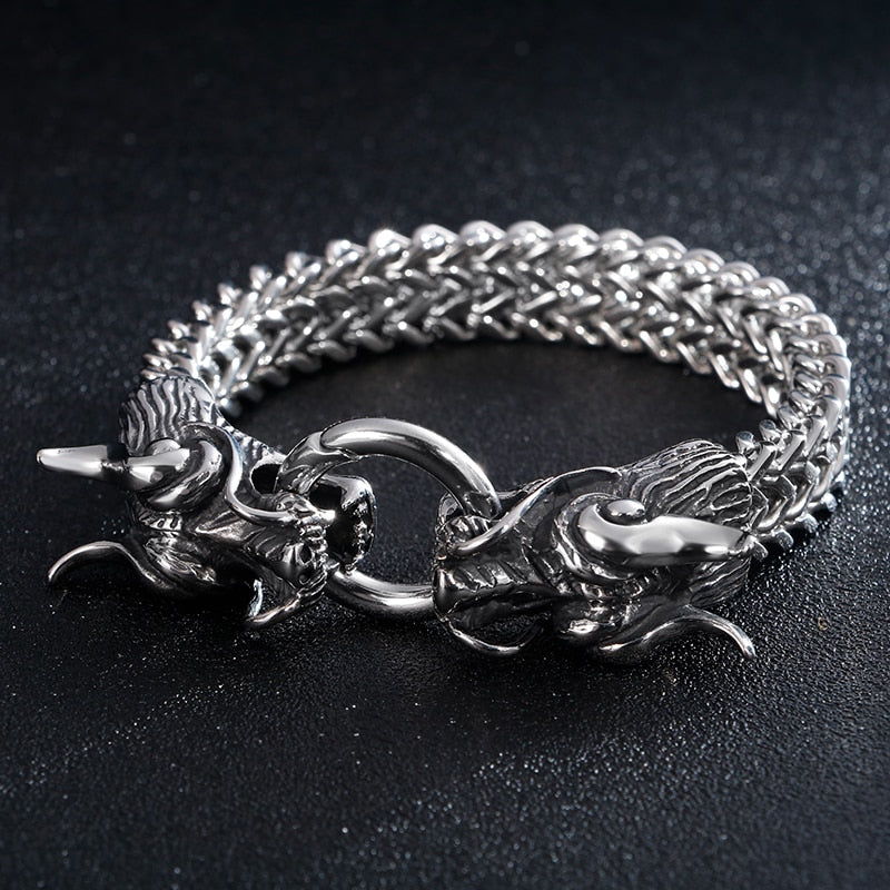 Fongten Hiphop Dragon Bracelet For Men Stainless Steel Heavy Charm Punk Men's Jewelry Mesh Link Chain Male Wrist Bracelets