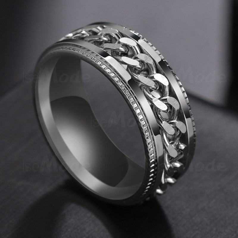 Cool Stainless Steel Rotatable Men Couple Ring High Quality Spinner Chain Rotable Rings Punk Women Man Jewelry for Party Gift