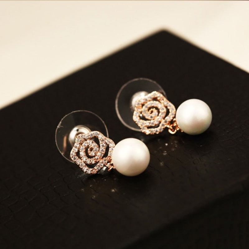 Famous Luxury Brand Designers Jewelry Elegant Full Crystal Flower Stud Earrings For Women Quality Rose Earring