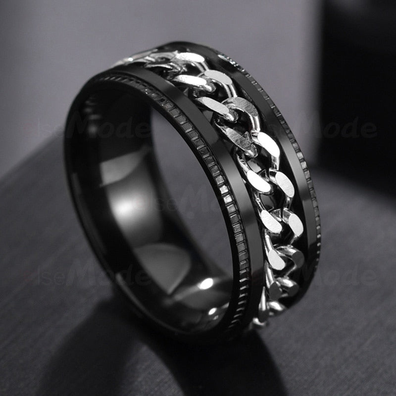 Cool Stainless Steel Rotatable Men Couple Ring High Quality Spinner Chain Rotable Rings Punk Women Man Jewelry for Party Gift