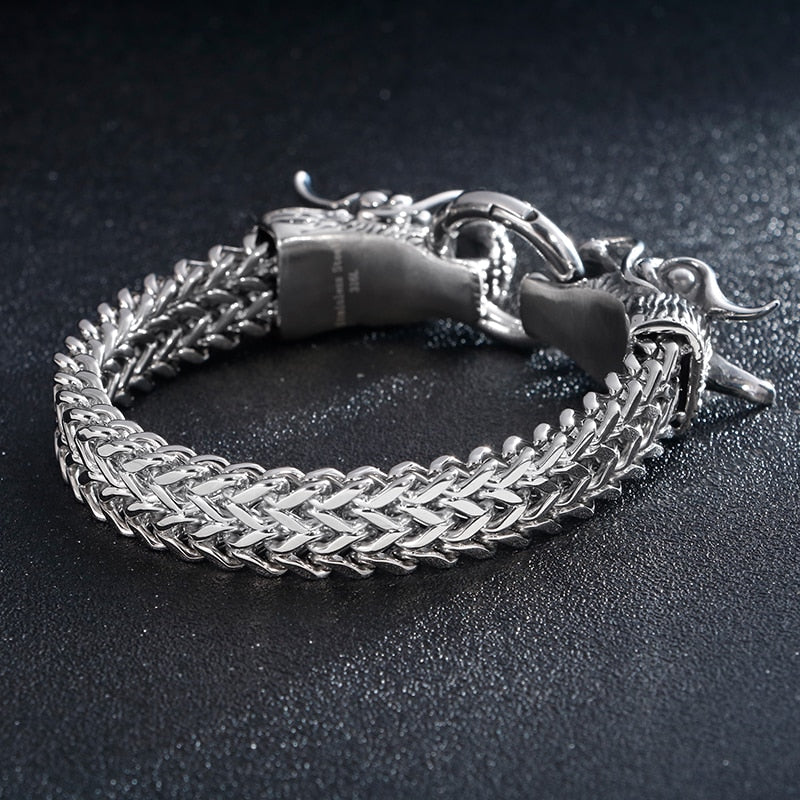 Fongten Hiphop Dragon Bracelet For Men Stainless Steel Heavy Charm Punk Men's Jewelry Mesh Link Chain Male Wrist Bracelets