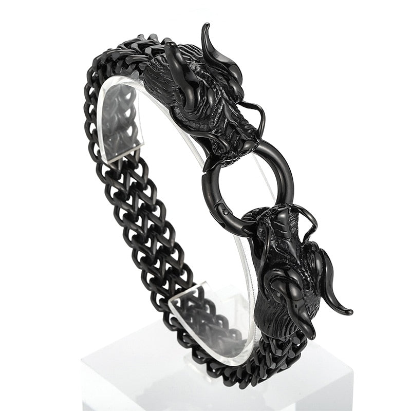 Fongten Hiphop Dragon Bracelet For Men Stainless Steel Heavy Charm Punk Men's Jewelry Mesh Link Chain Male Wrist Bracelets