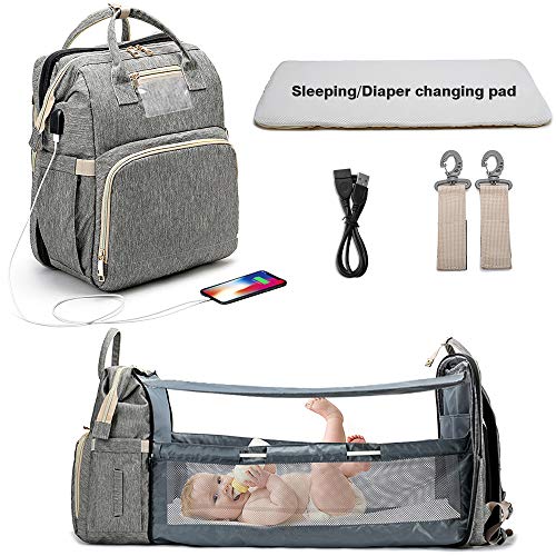 2020 Fashion Portable Folding Crib Diaper Bag Multi-Function Large Capacity Baby Backpack Diaper Bag Baby Stroller Organizer Bag