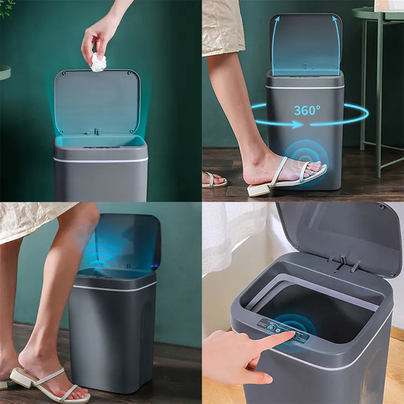 Electric Trash Can Smart Automatic Sensor Dustbin Waste Bin Wastebasket for Kitchen Bathroom Toilet Touchless Garbage Smart Home