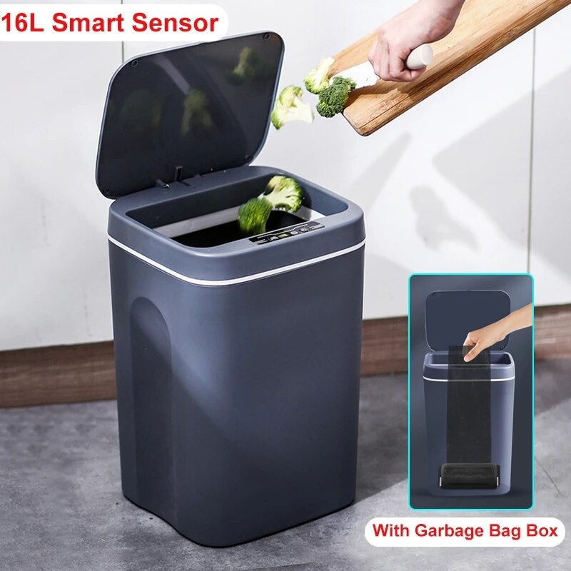 Electric Trash Can Smart Automatic Sensor Dustbin Waste Bin Wastebasket for Kitchen Bathroom Toilet Touchless Garbage Smart Home