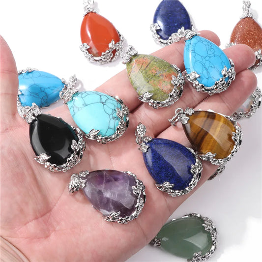 Natural Water Drop Gems Pendants Beads Wire Wrap Turquois Amethysts Charms For DIY Jewelry Necklace Earrings Accessori Supply