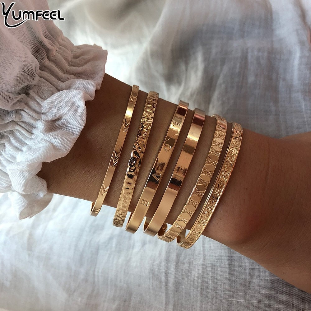 Yumfeel Adjustable Bracelet Bangle for Women Metal Cuff Bracelet & Bangles Jewelry Pulseira Feminia